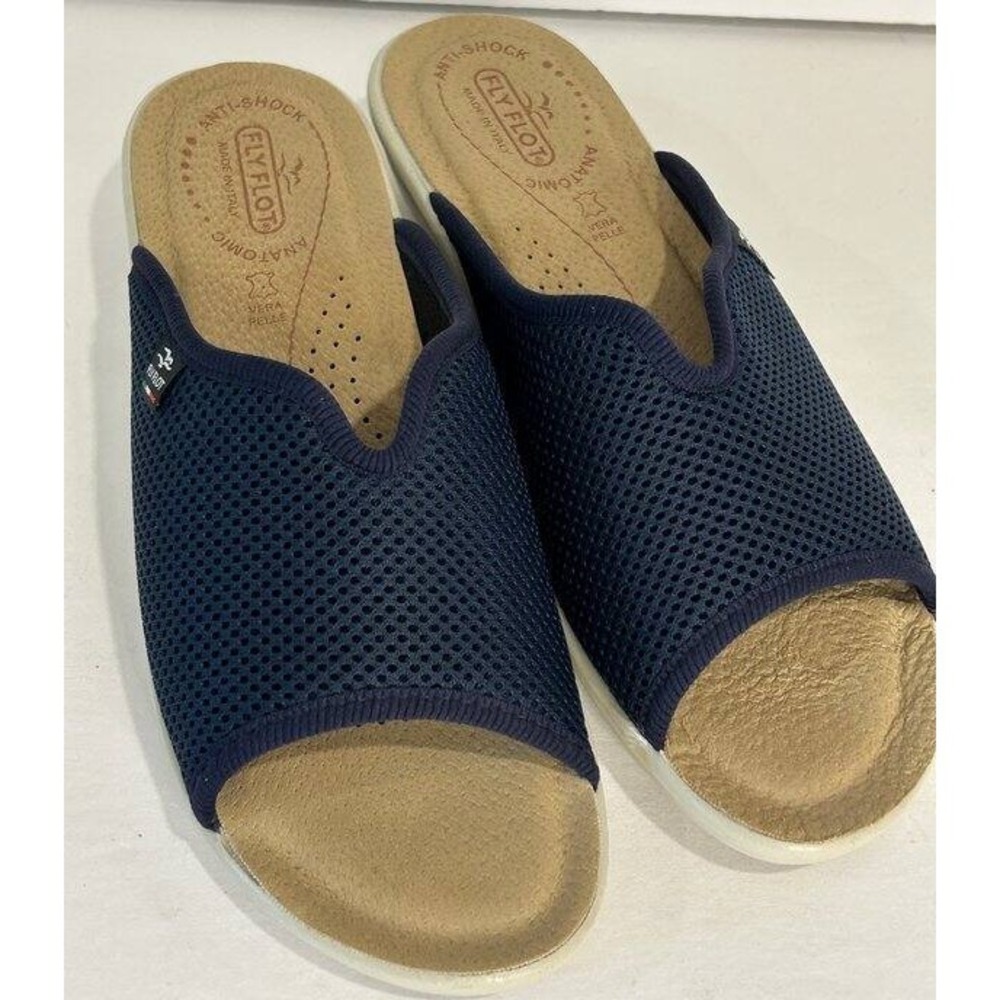 Fly Flot Womens Navy Blue Mesh Sandals Slides Open Toe Made in Italy 41 10 10.5